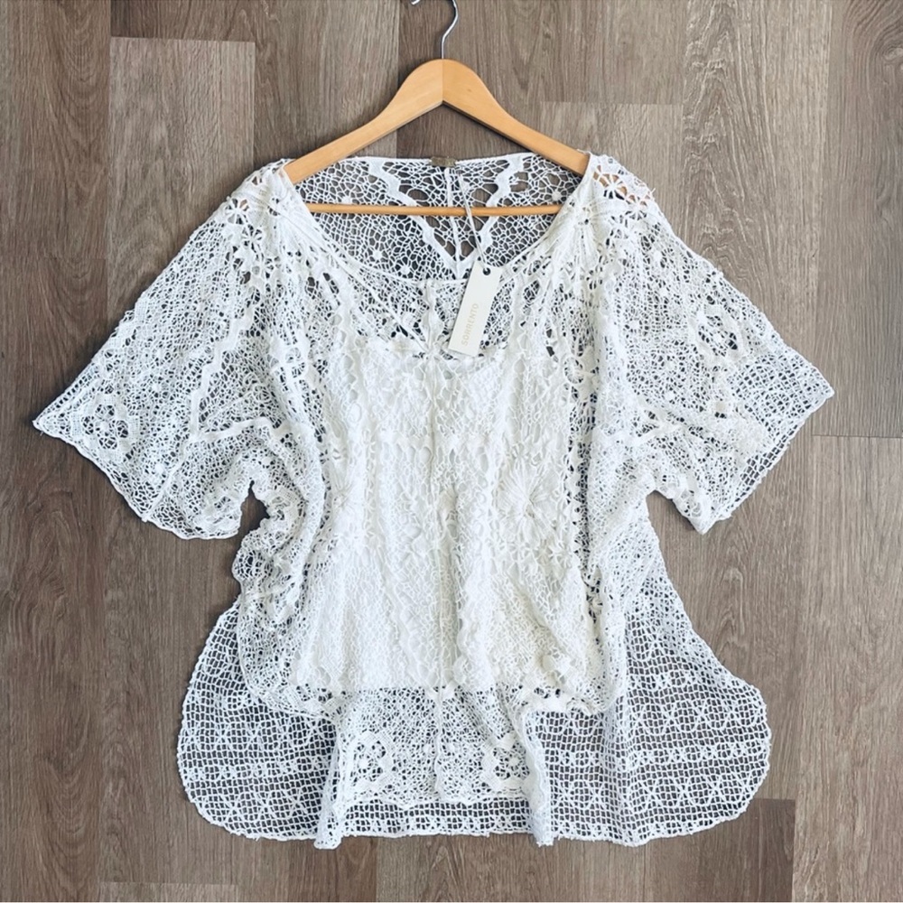 SORRENTO White Crochet Beach Top Oversized Small